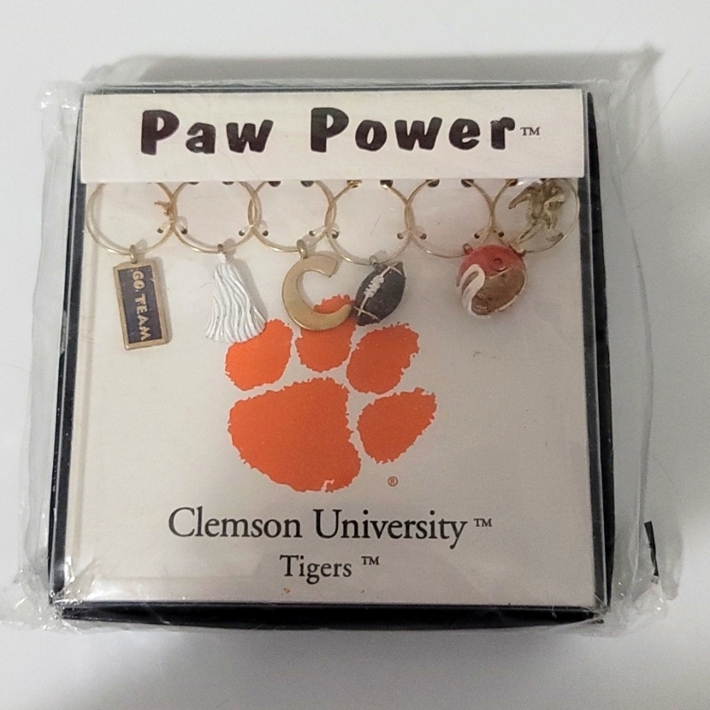 Clemson wine glass charm set
